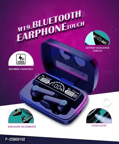 M19 EARBUDS BLUETOOTH EARBUDS WITH POWERBANK CHARGING CASE AND TORCH ATTACHED WITH CASE