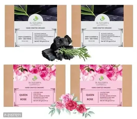 Deep Cleansing Charcoal Soap-2 and Body Refreshing Rose Fragrence Bathing Soap - 4 Soap Combo-thumb0