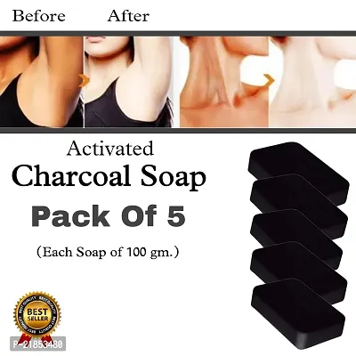 Activated Charcoal Deep Cleansing, Oil Control  Tan Removal Bath Soap - 5 Soap Charcoal Combo (Suitable For All Types of Skin)-thumb0