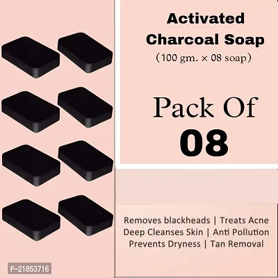 Pack of 8 - Activated Charcoal Bathing Soap |  Tan removal,Acne/pimples,Blemishes,Blackheads | Flawless Skin Whitening Soap for Men  Women |Treats Oily Skin, Dry Skin | Deep Pore Cleansing-thumb0