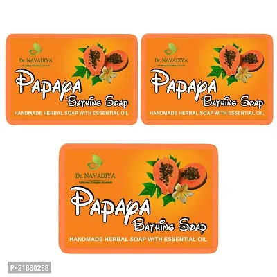 Dr. Navadiya Papaya Bath Soap For Tan removal, Treats Oily Skin, Dry Skin, Deep Pore Cleansing - 3 Soap Combo-thumb0