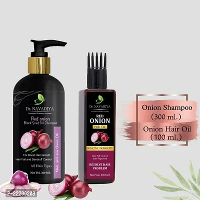 Red Onion Shampoo (300ml.) + Red Onion Hair Growth Oil (100ml.) For Hair Fall Control Combo  (2 Items in the set)-thumb0