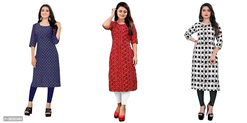 Beautiful Crepe Multicoloured Printed Kurta For Women Pack of 3