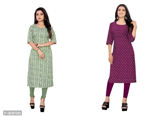 Stylish Multicoloured Crepe Kurta For Women Pack of 2-thumb0