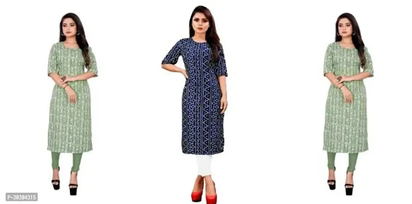 Stylish Multicoloured Crepe Printed Kurta For Women Pack Of 3-thumb0