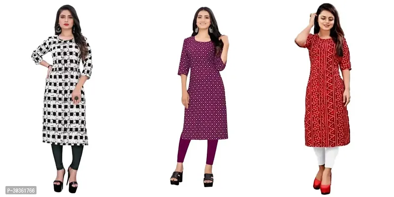 Beautiful Crepe Multicoloured Printed Kurta For Women Pack of 3-thumb0