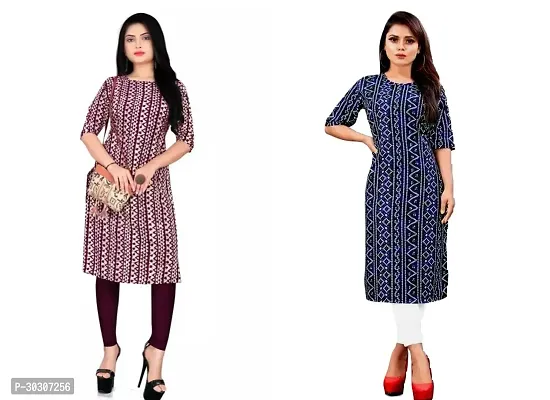 Stylish Multicoloured Crepe Kurta For Women Pack of 2-thumb0