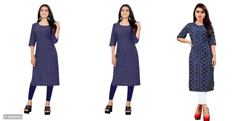 Beautiful Crepe Multicoloured Printed Kurta For Women Pack of 3