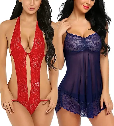 Stylish Fancy Net Babydoll For Women Pack Of 2