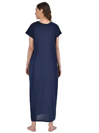 Women's Polyester Blend Solid Navy Blue Nightwear Gowns-thumb2