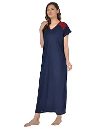 Women's Polyester Blend Solid Navy Blue Nightwear Gowns-thumb1