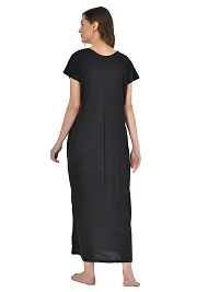 Women's Polyester Blend Solid Black Nightwear Gowns-thumb2