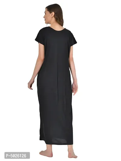 Women's Polyester Blend Solid Black Nightwear Gowns-thumb3