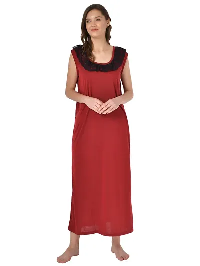 Women's Blend Solid Nightwear Gowns