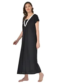 Women's Polyester Blend Solid Black Nightwear Gowns-thumb1