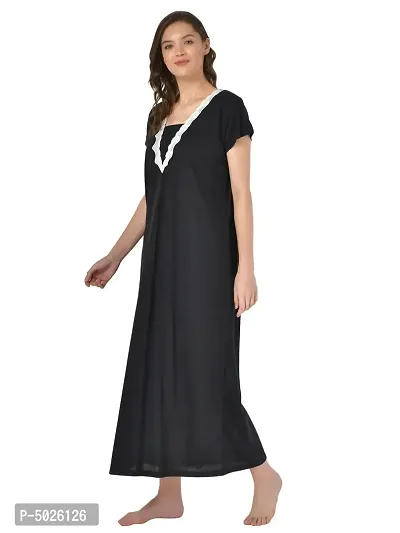 Women's Polyester Blend Solid Black Nightwear Gowns-thumb2