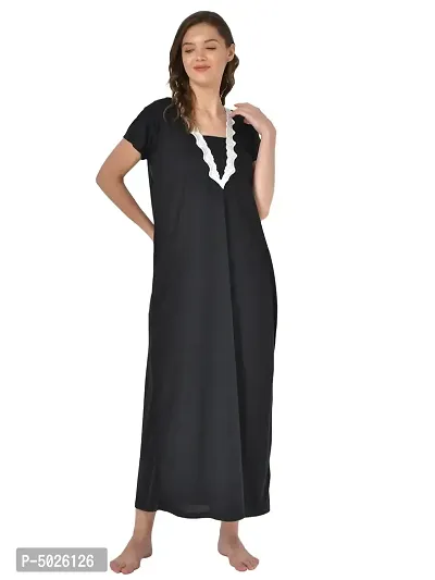 Women's Polyester Blend Solid Black Nightwear Gowns-thumb0