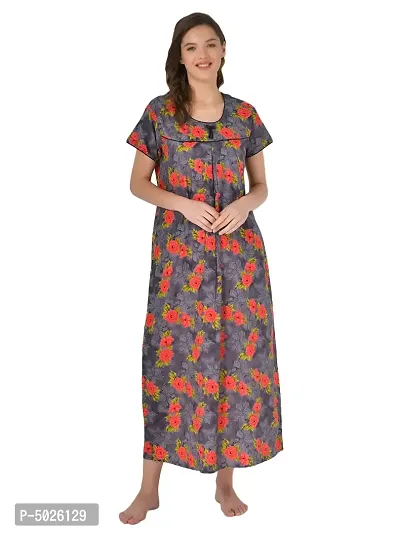 Women's Cotton Printed Multicoloured Nightwear Gowns-thumb0