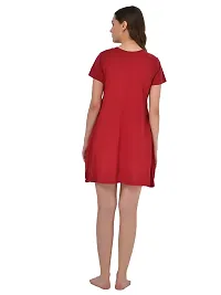 Women's Polyester Blend Solid Maroon Nightdress-thumb2