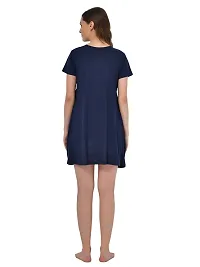 Women's Polyester Blend Solid Navy Blue Nightdress-thumb2