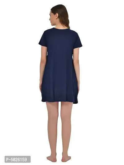 Women's Polyester Blend Solid Navy Blue Nightdress-thumb3