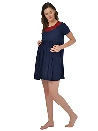 Women's Polyester Blend Solid Navy Blue Nightdress-thumb1