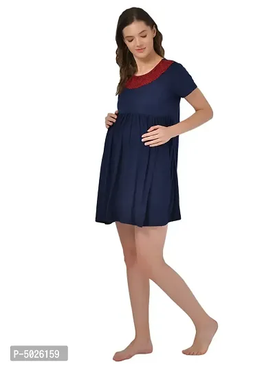 Women's Polyester Blend Solid Navy Blue Nightdress-thumb2