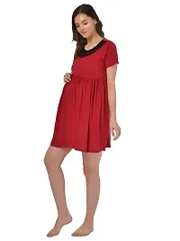 Women's Polyester Blend Solid Maroon Nightdress-thumb1