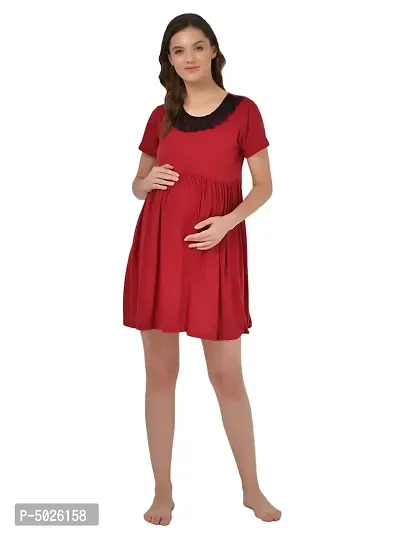 Women's Polyester Blend Solid Maroon Nightdress-thumb0