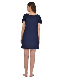 Women's Polyester Blend Solid Navy Blue Nightdress-thumb2