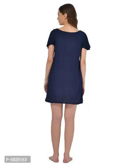 Women's Polyester Blend Solid Navy Blue Nightdress-thumb3