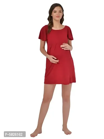 Women's Polyester Blend Solid Maroon Nightdress