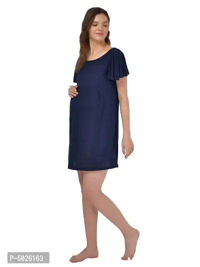 Women's Polyester Blend Solid Navy Blue Nightdress-thumb2