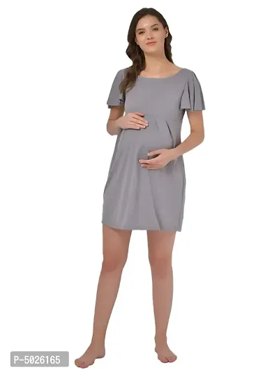 Women's Polyester Blend Solid Grey Nightdress