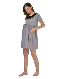 Stylish Grey Polyester Blend Solid Feeding  Night Dress For Women-thumb1