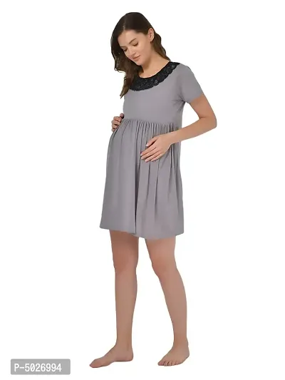 Stylish Grey Polyester Blend Solid Feeding  Night Dress For Women-thumb2