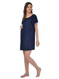 Stylish Navy Blue Polyester Blend Solid Feeding  Night Dress For Women-thumb1