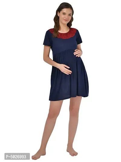 Stylish Navy Blue Polyester Blend Solid Feeding  Night Dress For Women-thumb0