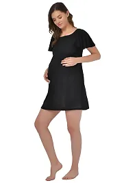 Stylish Black Polyester Blend Solid Feeding  Night Dress For Women-thumb1