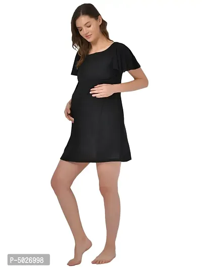 Stylish Black Polyester Blend Solid Feeding  Night Dress For Women-thumb2
