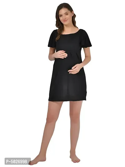 Stylish Black Polyester Blend Solid Feeding  Night Dress For Women-thumb0