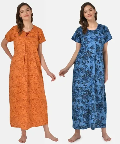 Klamotten Cotton Printed Night Gown - Pack Of 2