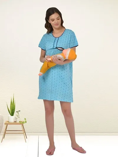 Premium Cotton Printed Nursing/Maternity Short Night Dress