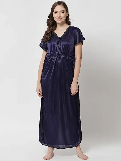 Fancy Satin Solid Kaftan Night Gown