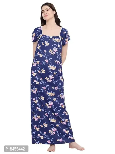 Classic Polyester Blend Printed Maxi Nighty for Women