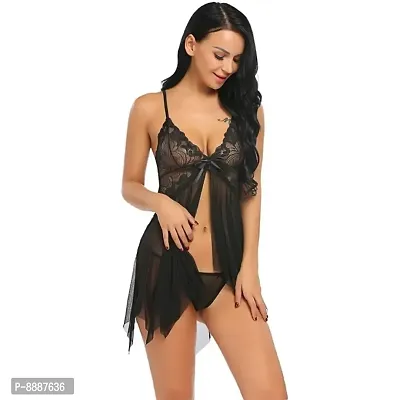 Classic Net Baby Doll Dress With Panty for Women-thumb0