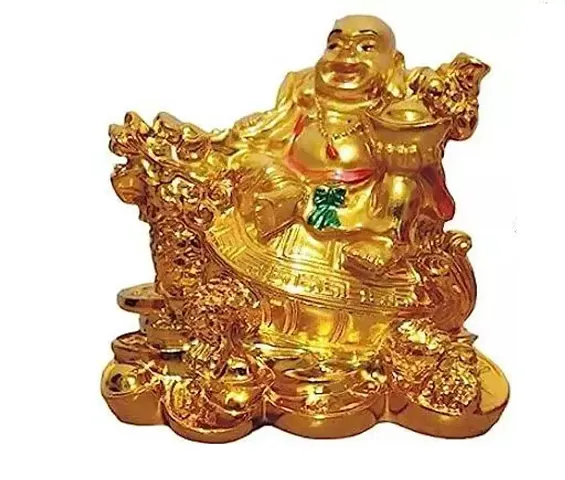 Golden Laughing Buddha Showpiece Gift Laughing Buddha Statue Laughing Buddha Idol Feng Shui Laughing Buddha For Home Decor Laughing Buddha Showpiece Multicolor Polyresin Pack Of 1