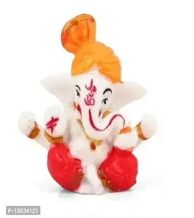 Marble Car Ganesha Idols For Dashboard. Small Pagdi (Turban) Ganesh Ji Moorti Idol/Ganpati Statue For Car, Home, Mandir, Pooja, Office. (2.2- X 2.2 Inches - Orange/Red)-thumb0