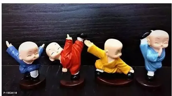 Kungfu Style Set Of 4 Buddha Kungfu Monk Showpiece For Home Decor Gifting And Car Accessories Living Room Decorative Items Miniature Garden Decoration,Multicolor-thumb0