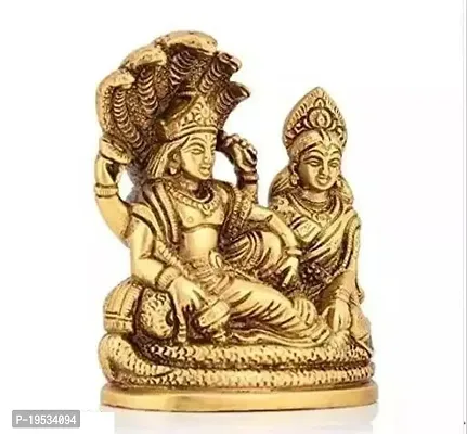 Brass Lord Vishnu With Lakshmi Idol, 4 X 3.5, Golden-thumb0